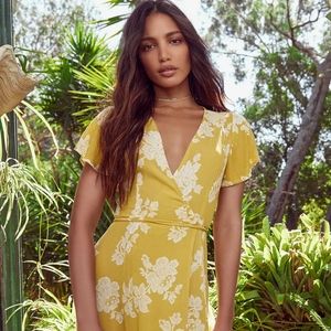 Lulus yellow floral wrap dress